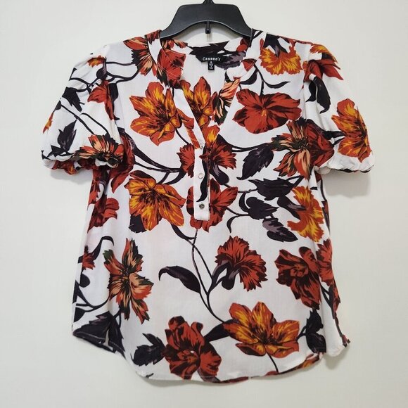 Cassee's Size S Floral Print Colorful Short Puff Sleeve Boho Women's Top Blouse - Picture 1 of 7
